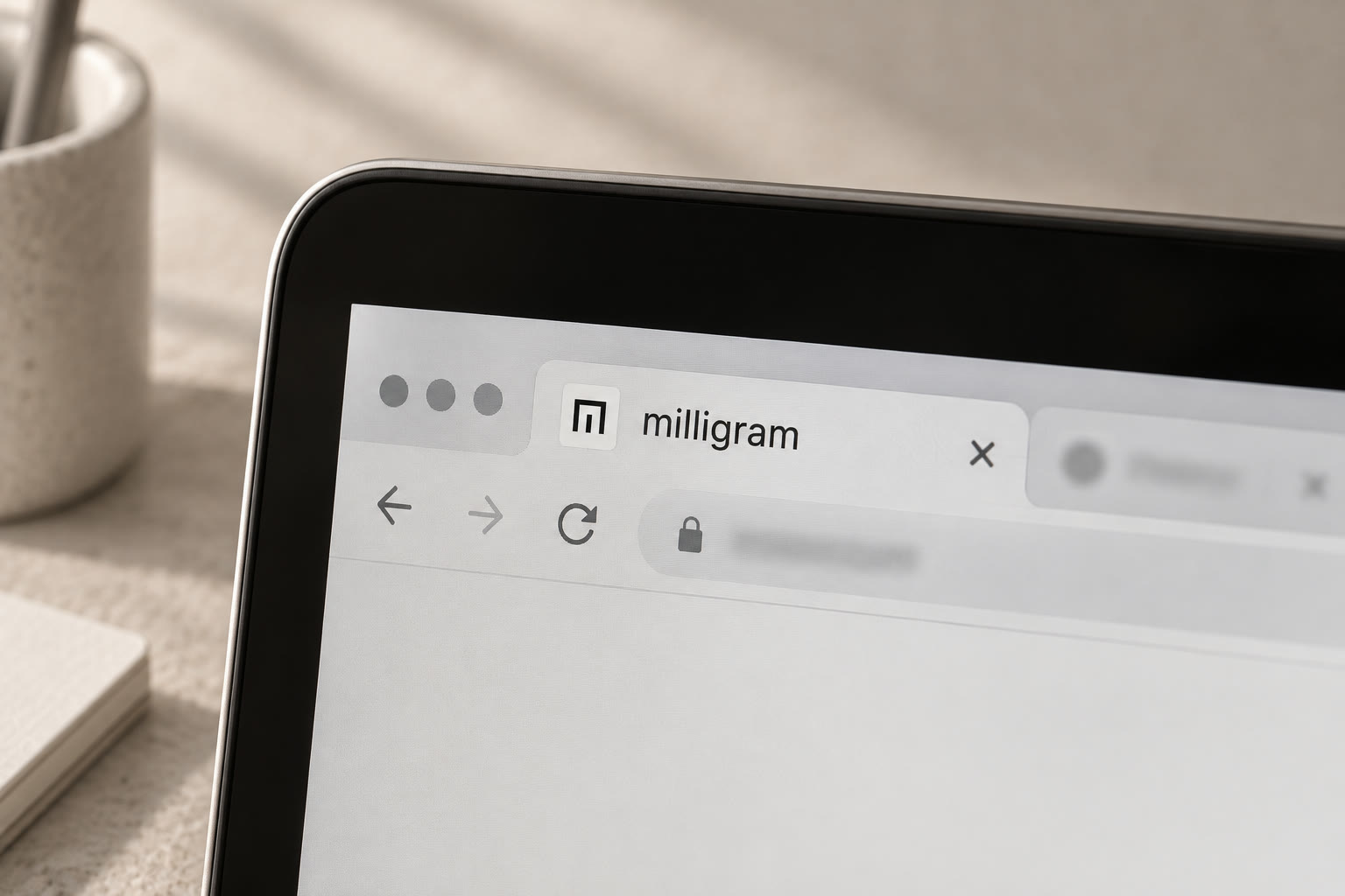 a browser tab with the m symbol as the favicon