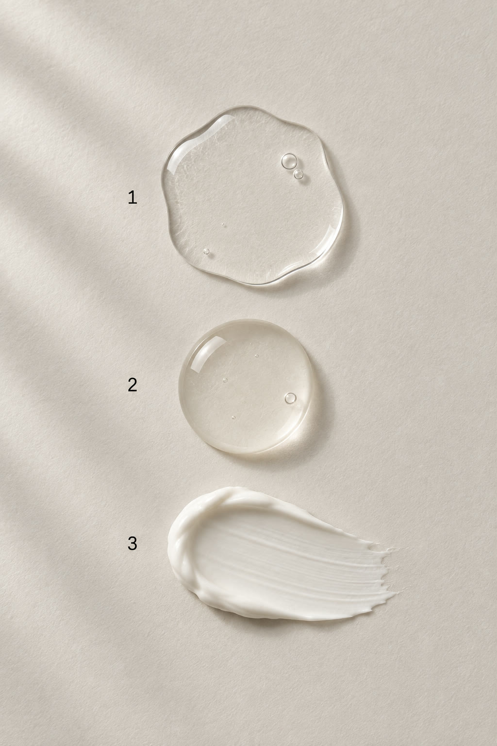 three textures as specimens, numbered one to three