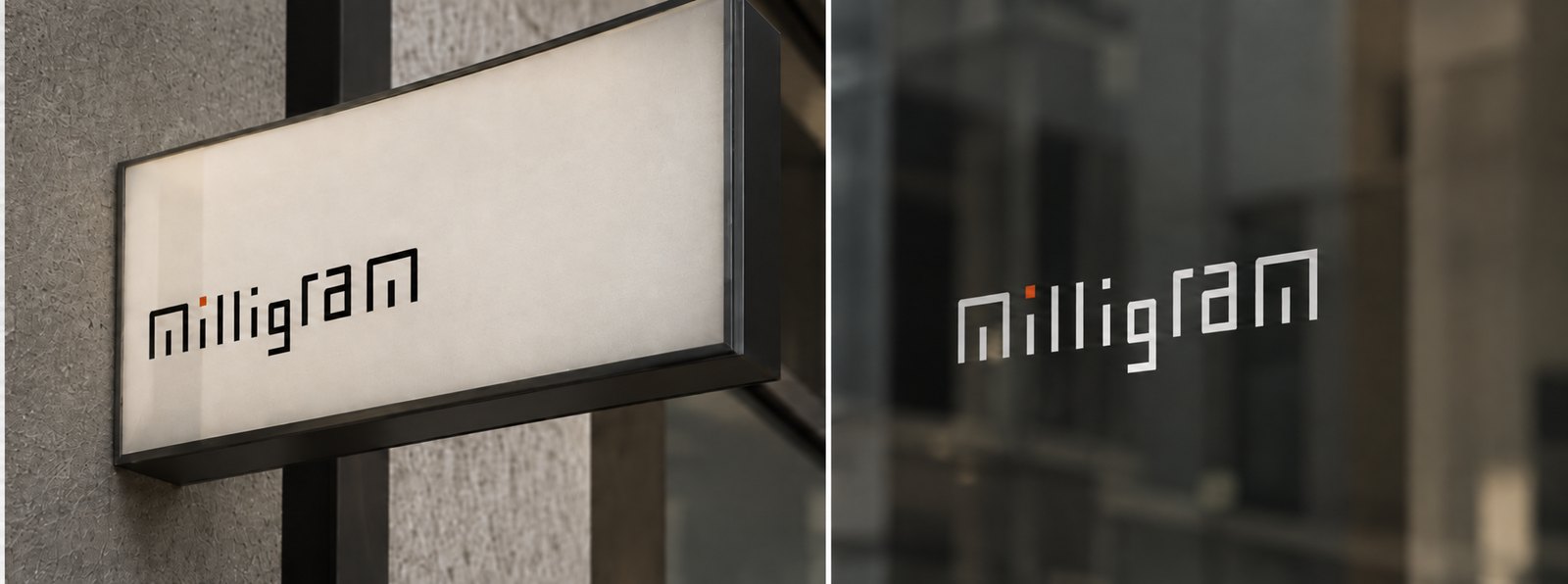 a projecting shop sign and a window graphic, both carrying the wordmark